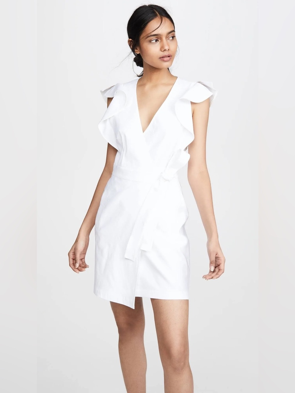 A.L.C. Sidelle White Linen-Blend Ruffle Wrap Mini Dress, size 00